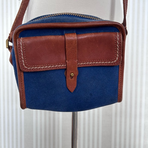 Madewell Handbags - Madewell 1937 Accessories Mini Crossbody Bag Genuine Suede Cognac Leather Blue